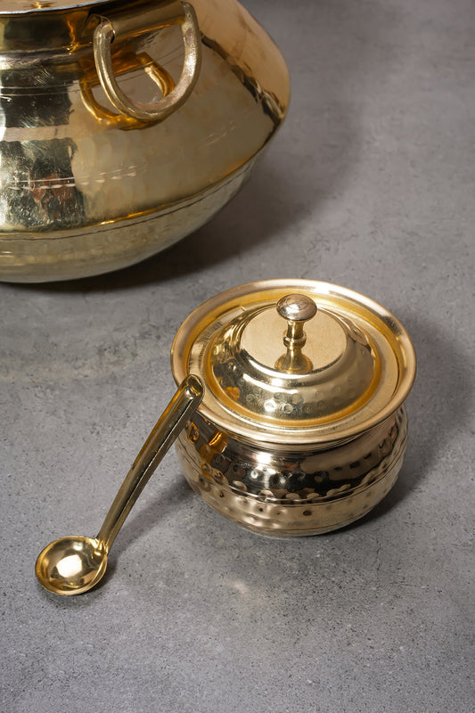 Brass Ghee Pot with Lid & Spoon