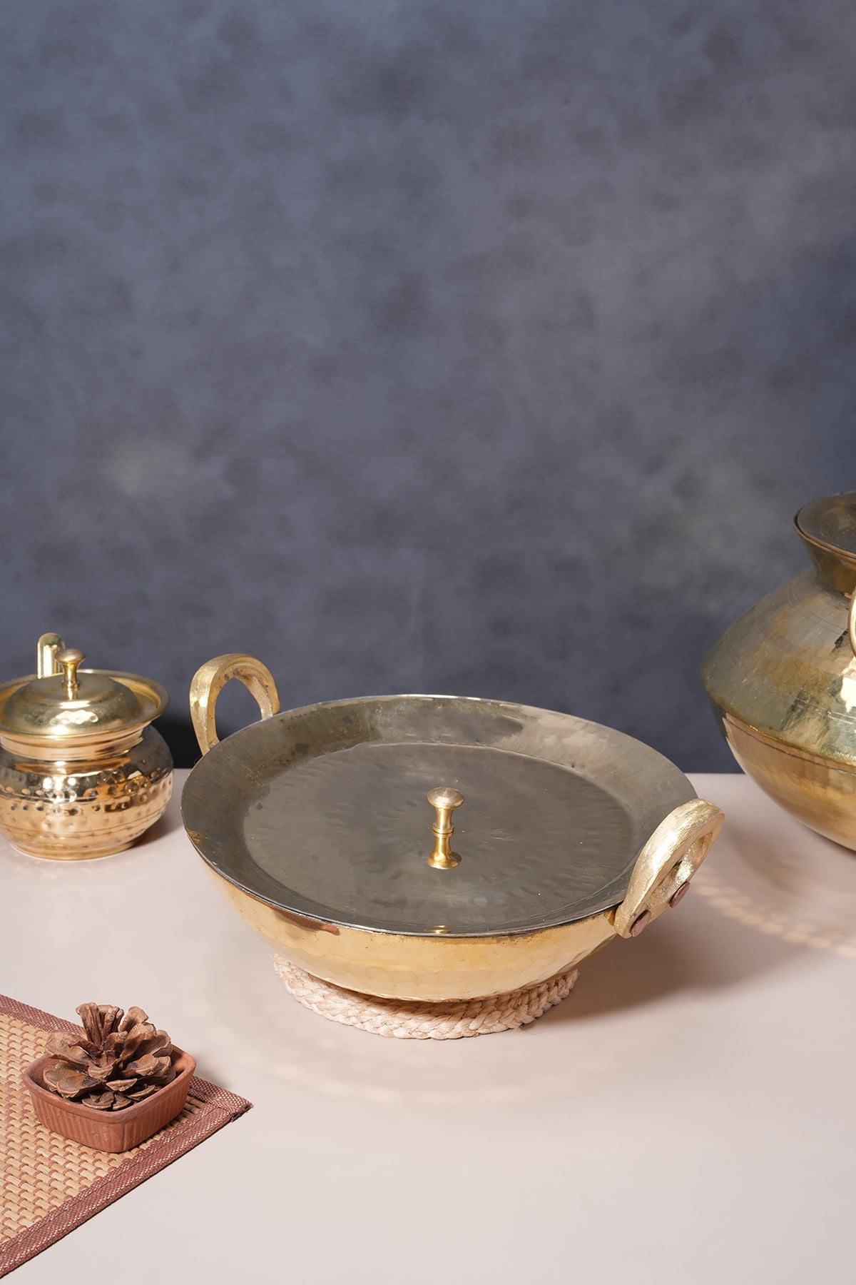 Brass Kadhais Set – 1 L & 3L Round Base, 3L Flat Base