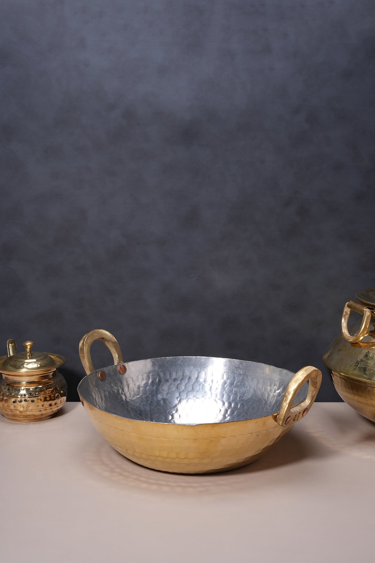 Brass Kadhais Set – 1 L & 3L Round Base, 3L Flat Base