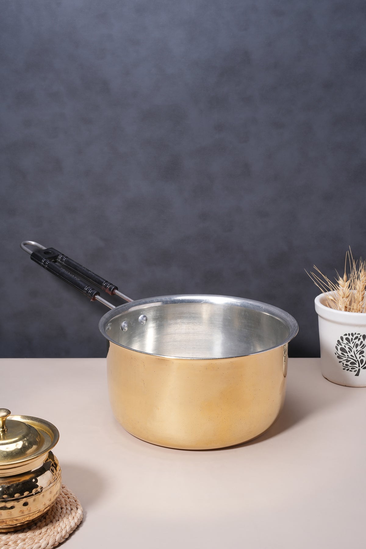 Set of 4 Brass Saucepans – 1L, 1.5L, 2L, 2.5L