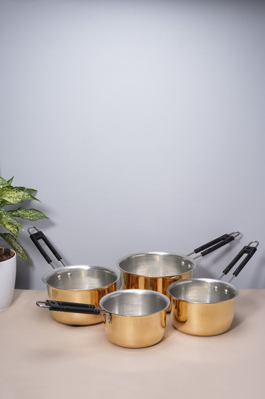 Set of 4 Brass Saucepans – 1L, 1.5L, 2L, 2.5L