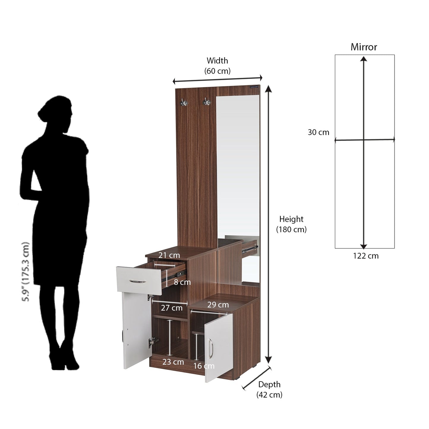 Nilkamal Erwin Dressing Table (Walnut / White)