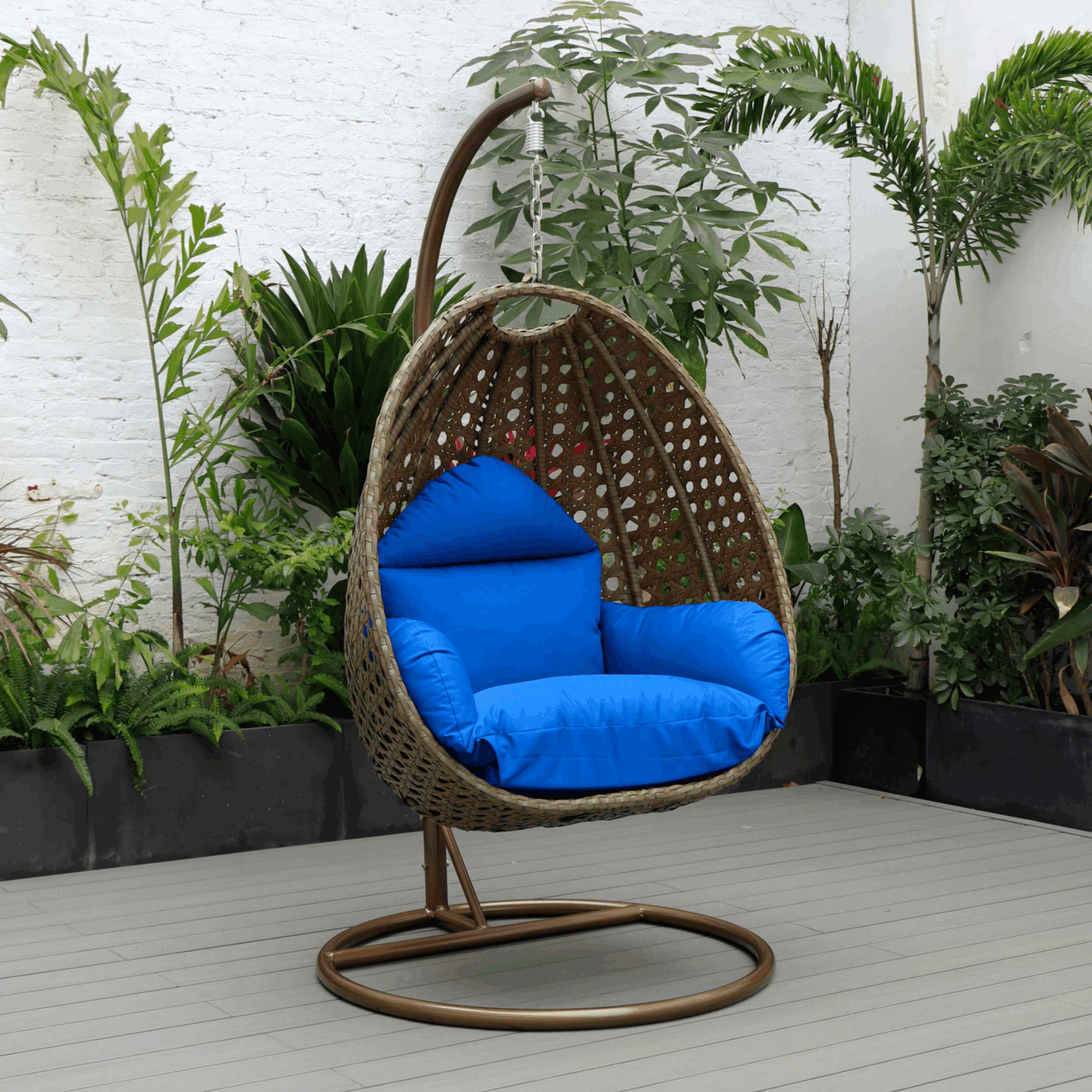 Marcello Single Seater Hanging Swing With Stand For Balcony , Garden (Brown)