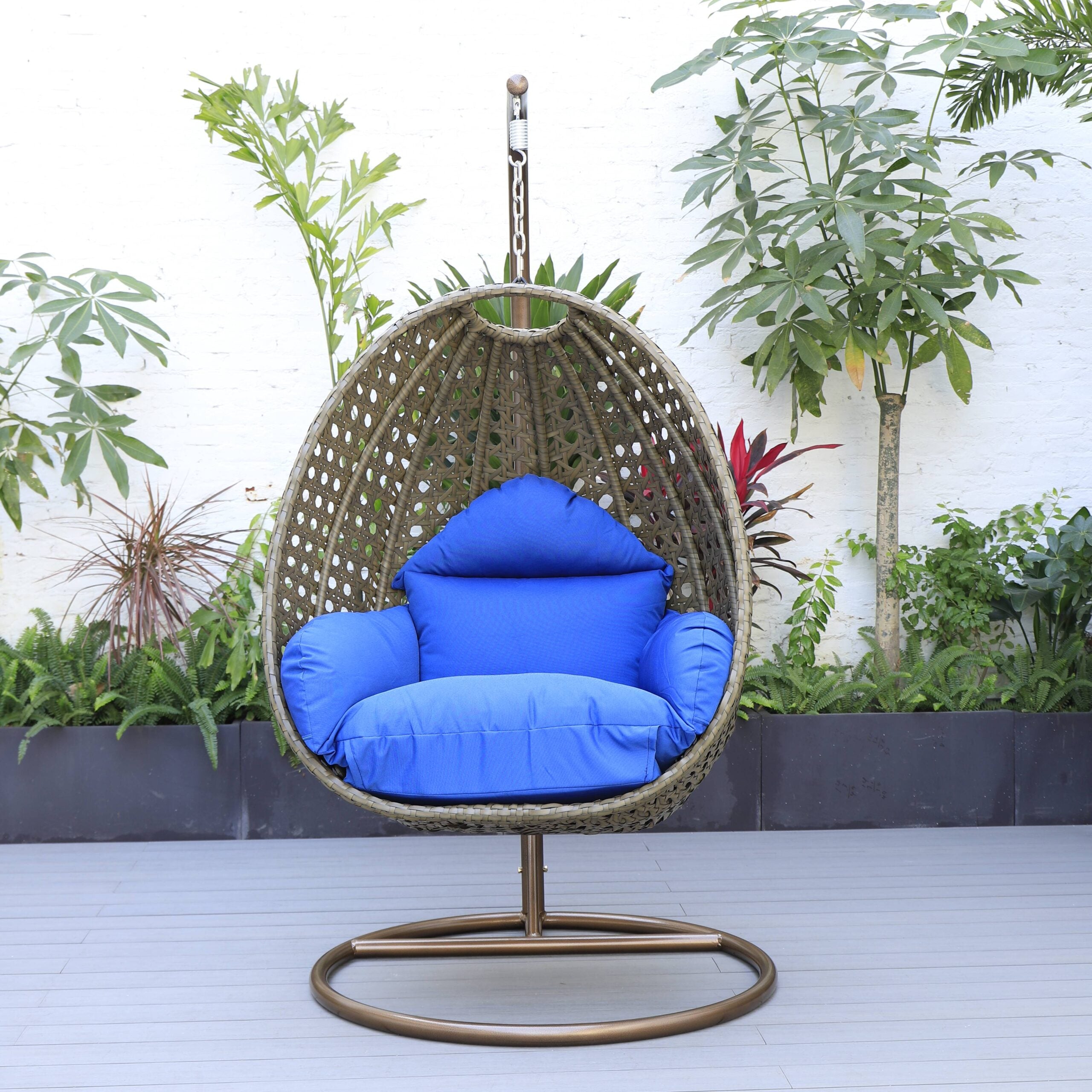 Marcello Single Seater Hanging Swing With Stand For Balcony , Garden (Brown)