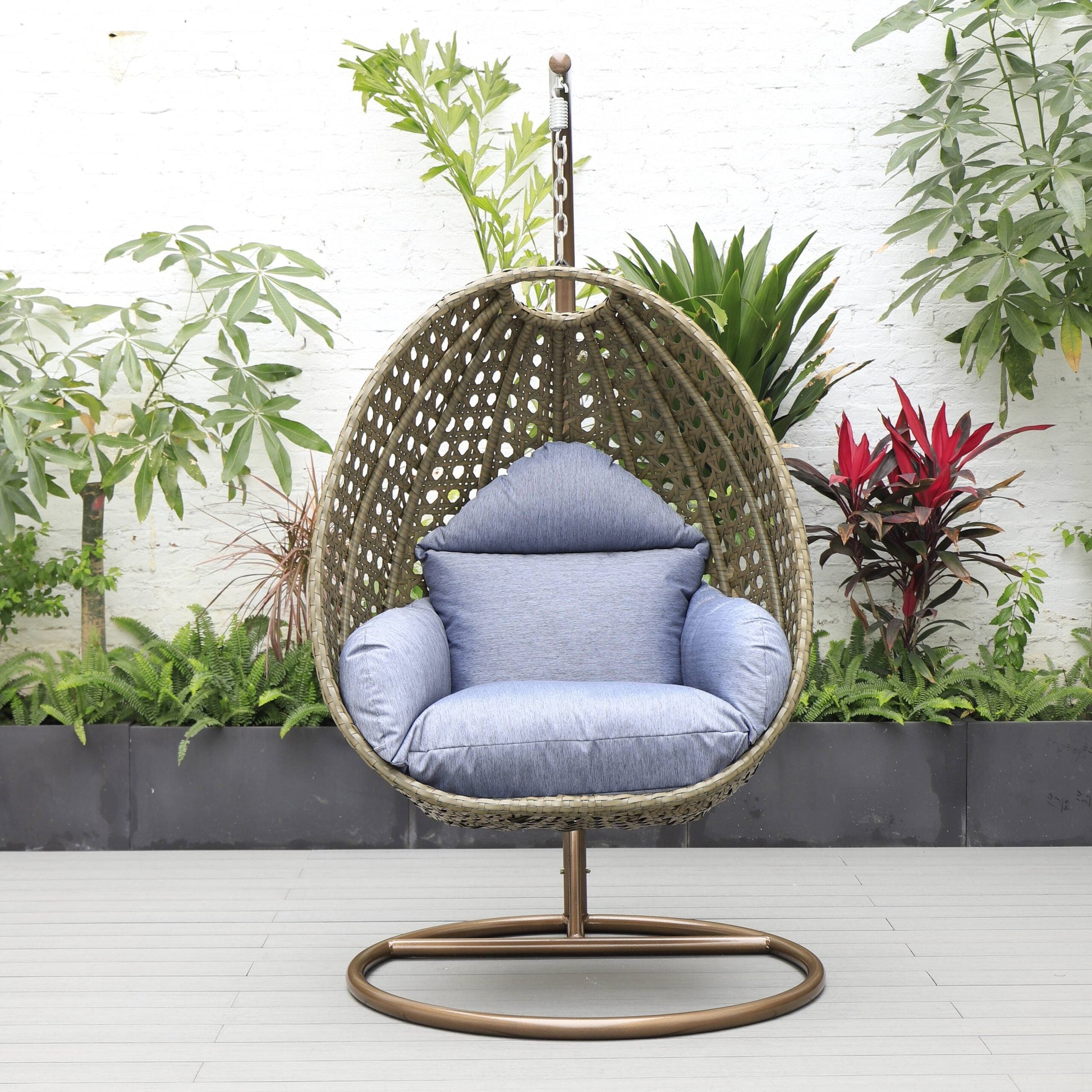 Marcello Single Seater Hanging Swing With Stand For Balcony , Garden (Brown)