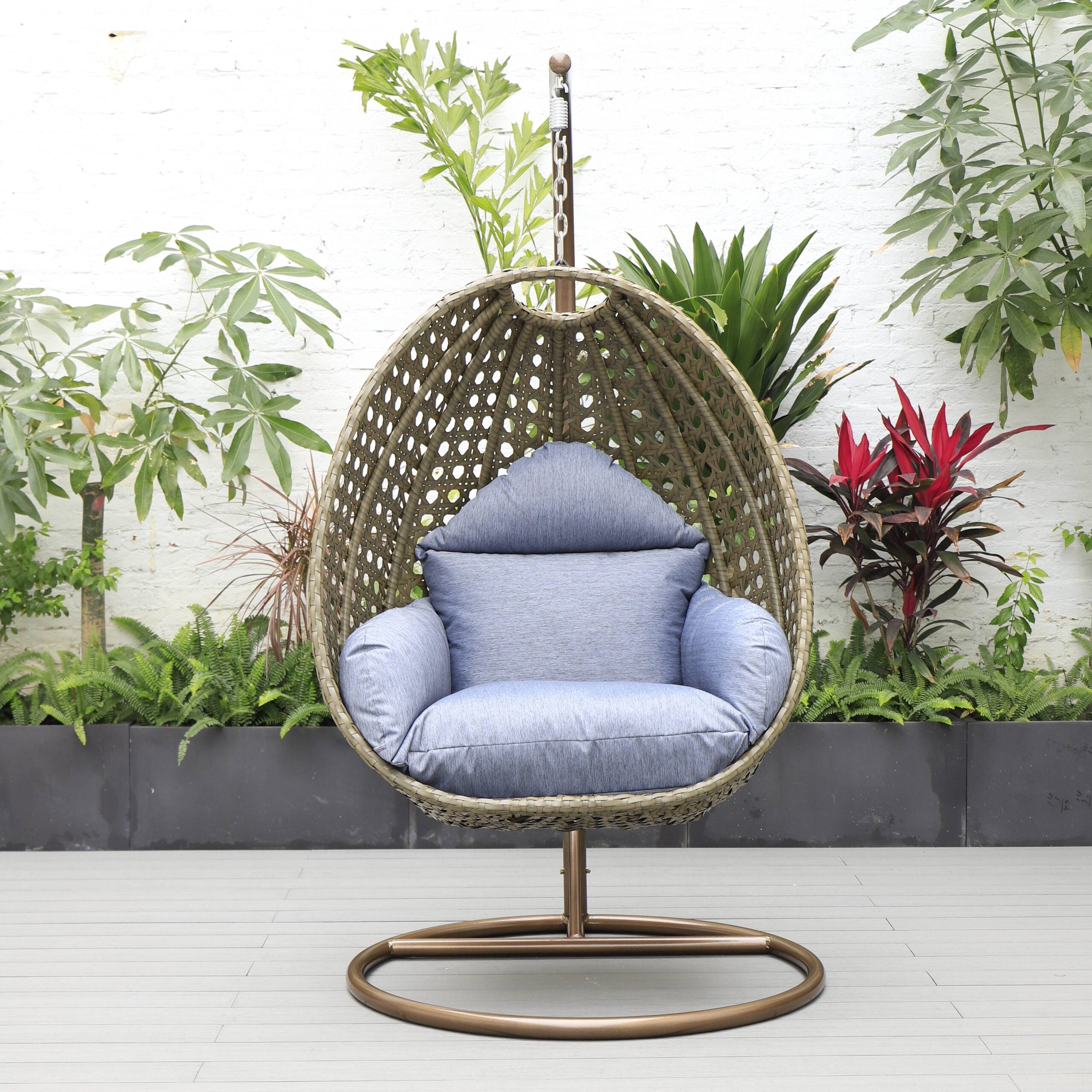 Marcello Single Seater Hanging Swing With Stand For Balcony , Garden (Brown)