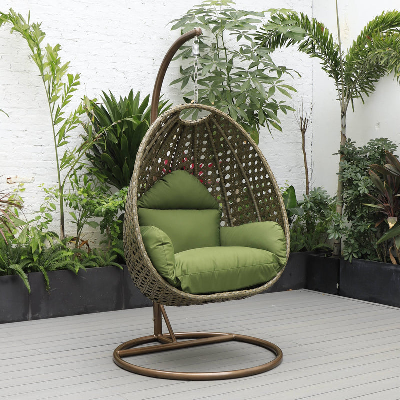 Marcello Single Seater Hanging Swing With Stand For Balcony , Garden (Brown)