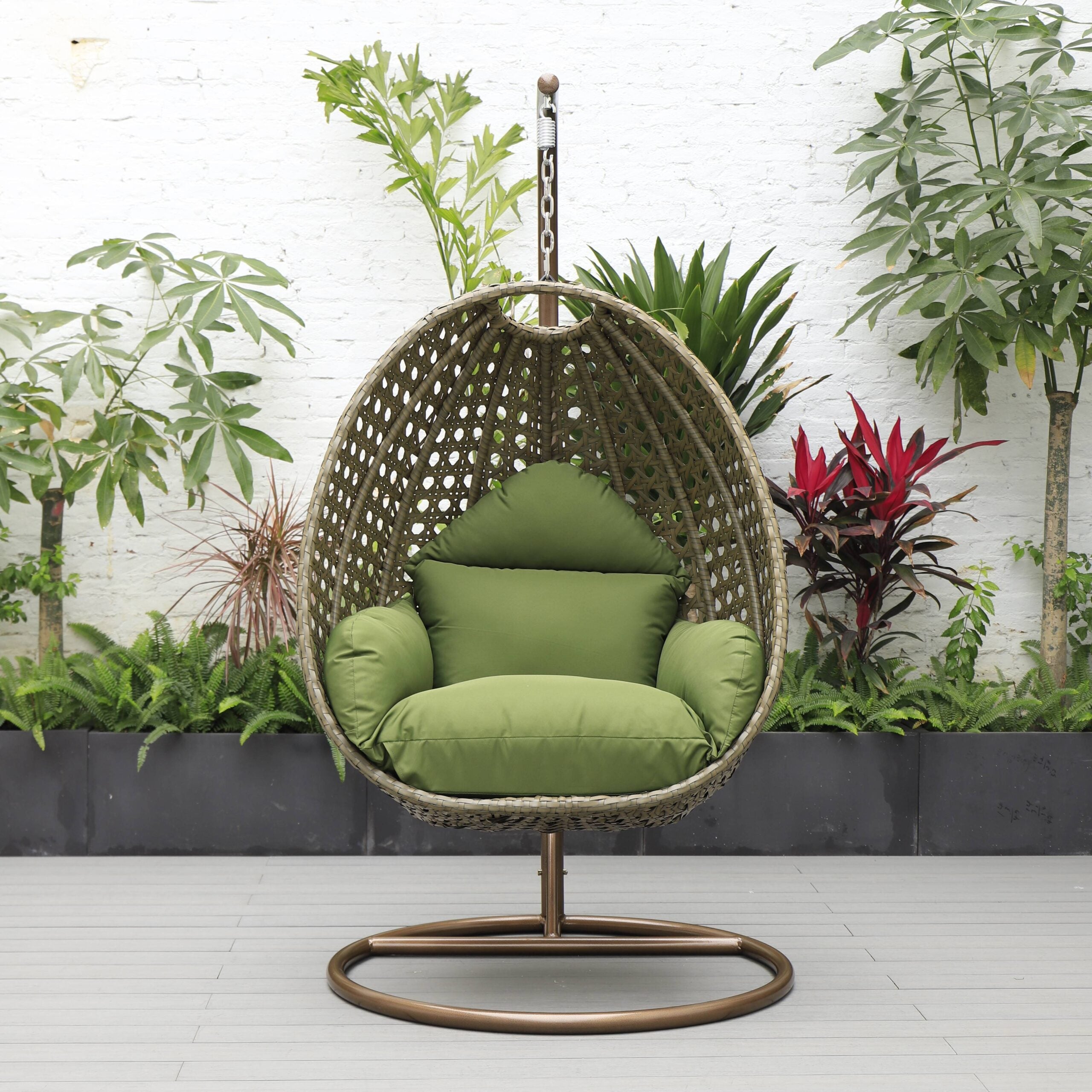 Marcello Single Seater Hanging Swing With Stand For Balcony , Garden (Brown)