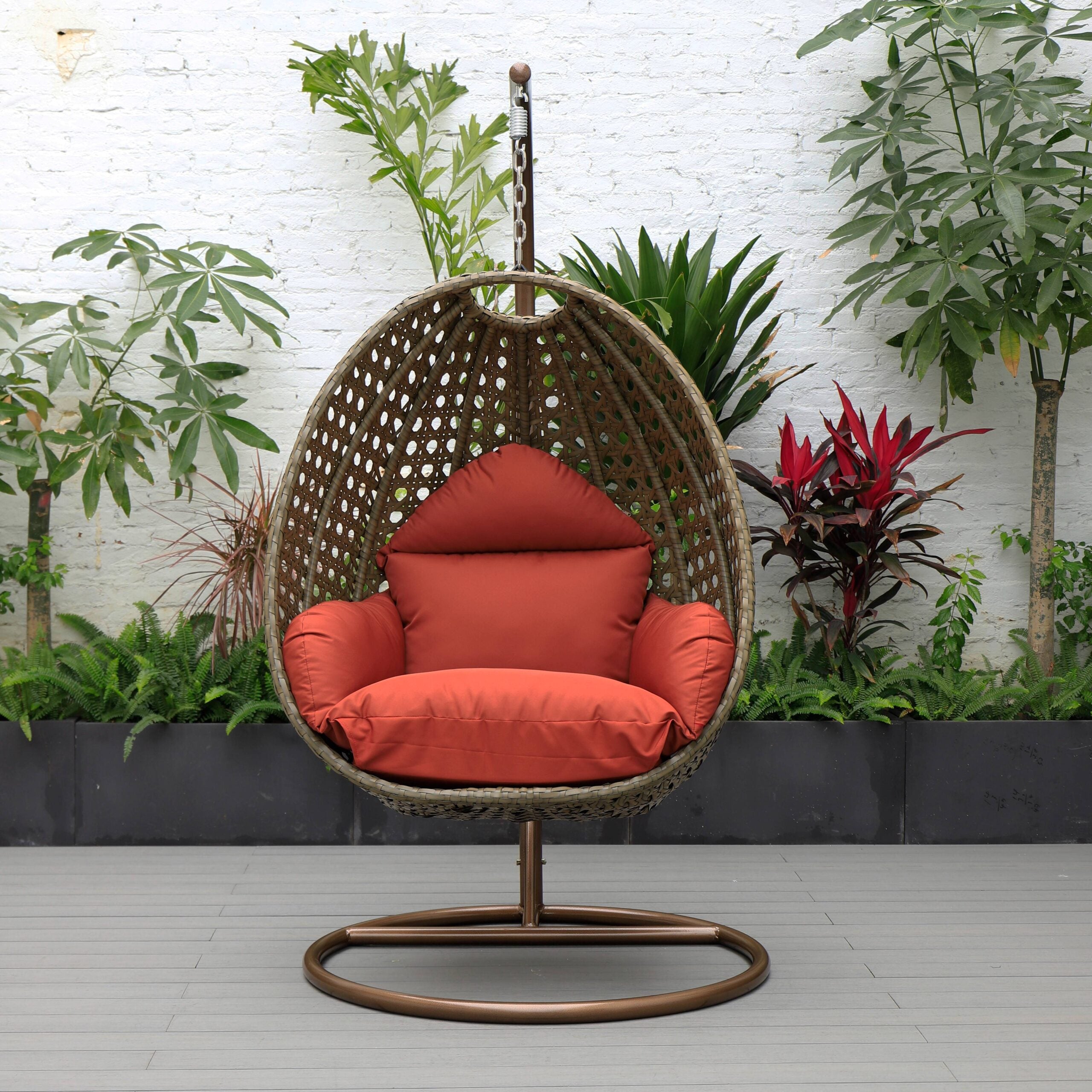 Marcello Single Seater Hanging Swing With Stand For Balcony , Garden (Brown)