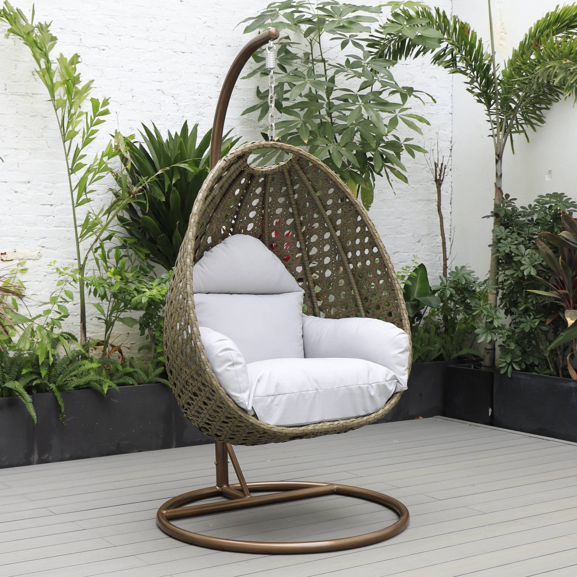 Marcello Single Seater Hanging Swing With Stand For Balcony , Garden (Brown)