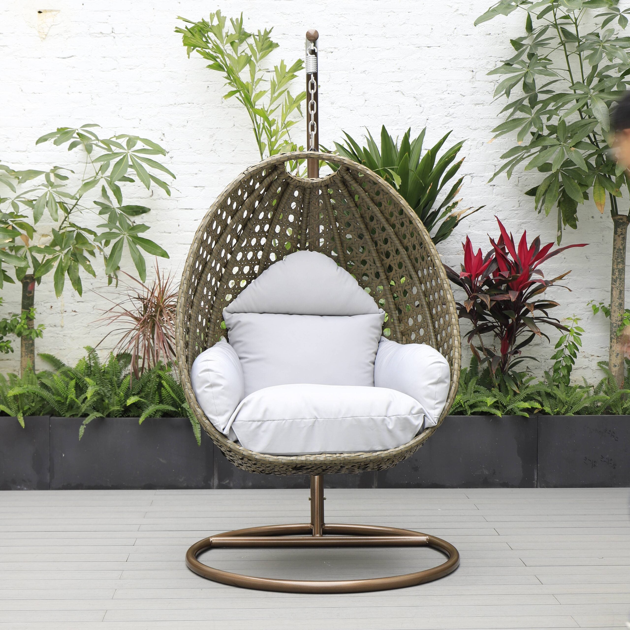 Marcello Single Seater Hanging Swing With Stand For Balcony , Garden (Brown)