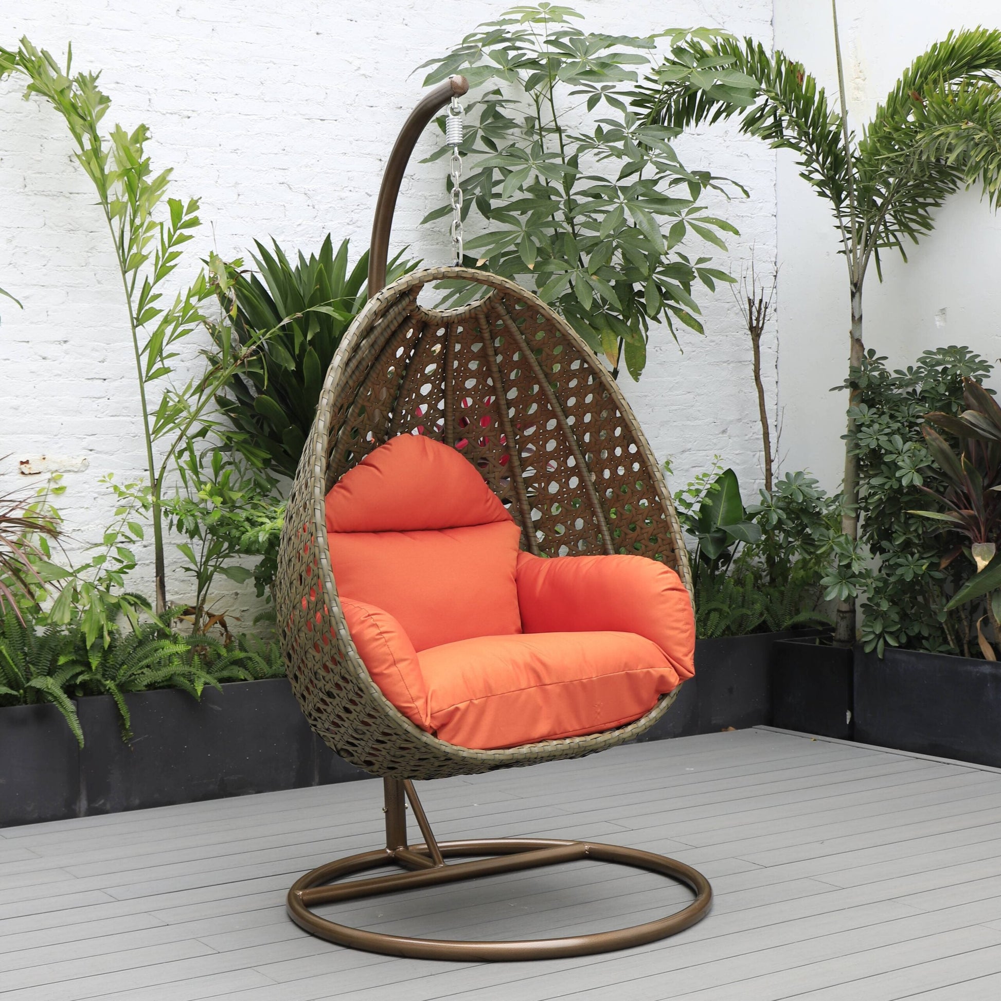 Marcello Single Seater Hanging Swing With Stand For Balcony , Garden (Brown)
