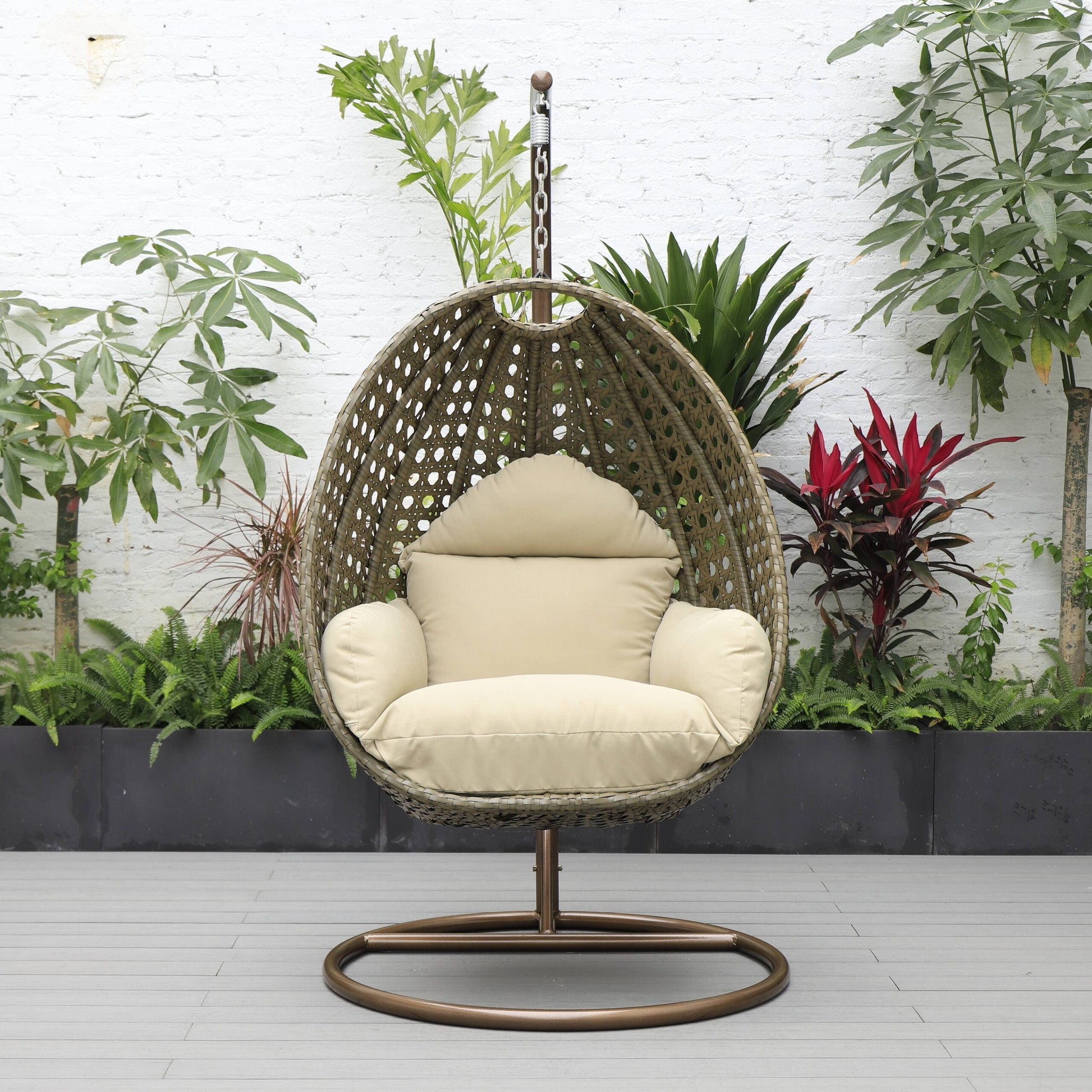 Marcello Single Seater Hanging Swing With Stand For Balcony , Garden (Brown)