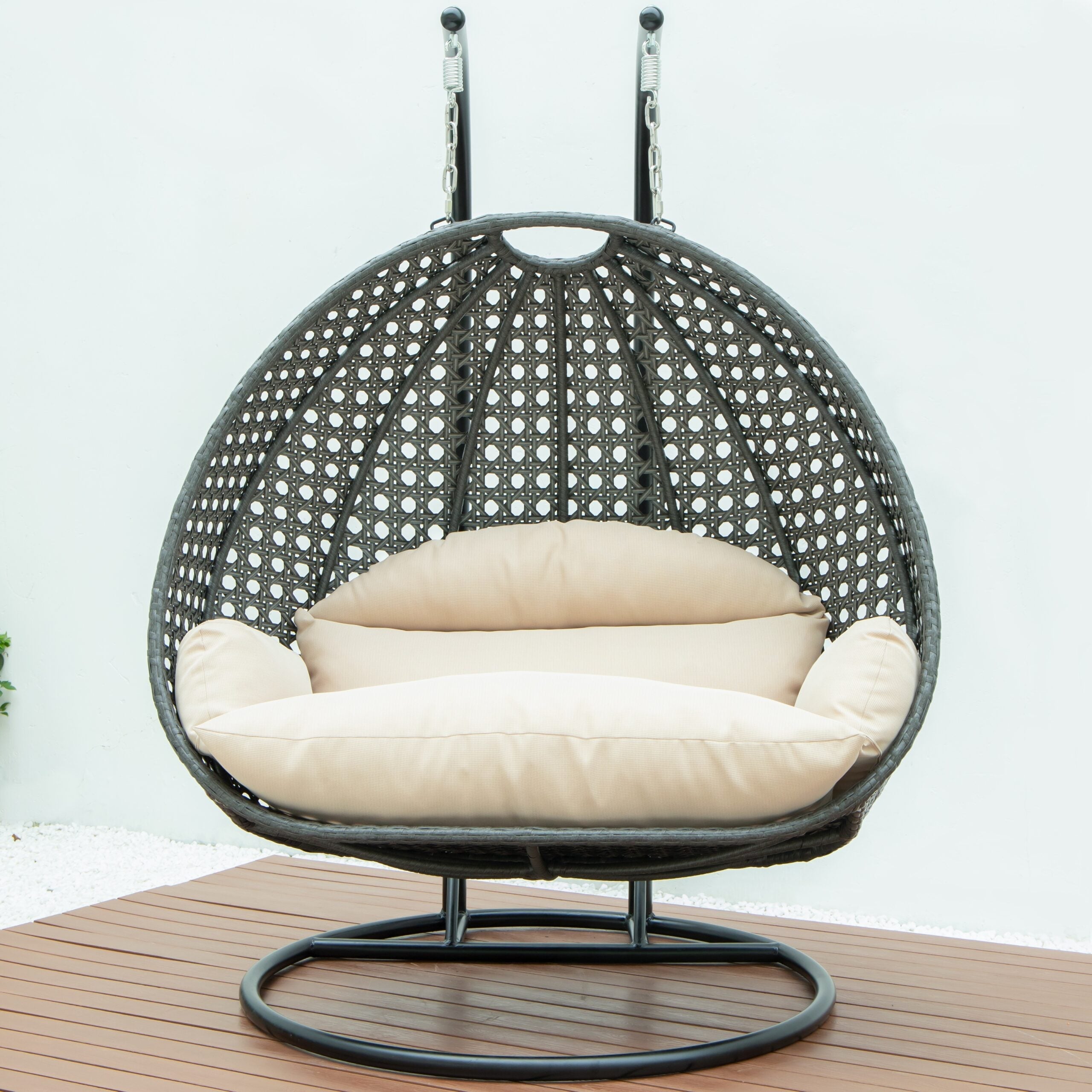 Paccio Double Seater Hanging Swing With Stand For Balcony , Garden Swing (Dark Grey)