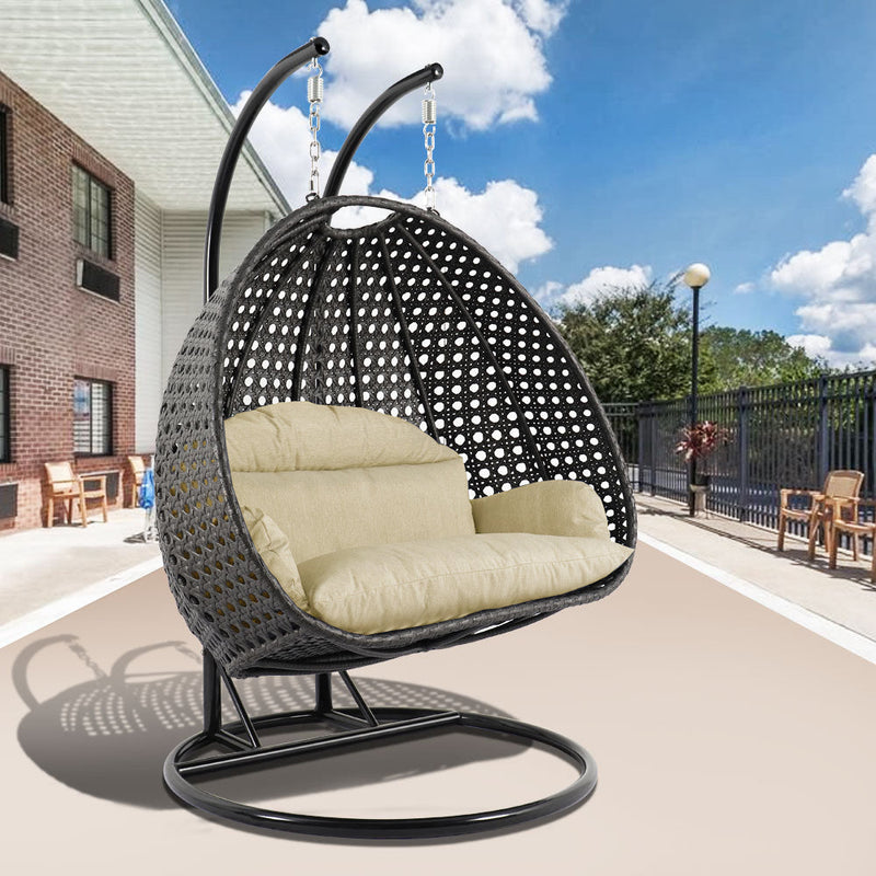 Paccio Double Seater Hanging Swing With Stand For Balcony , Garden Swing (Dark Grey)