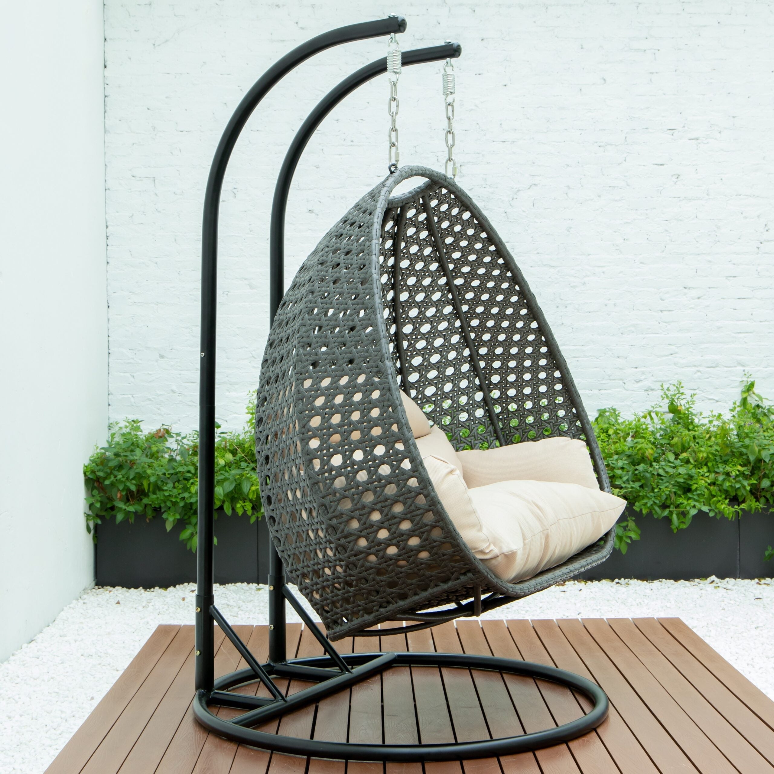 Paccio Double Seater Hanging Swing With Stand For Balcony , Garden Swing (Dark Grey)