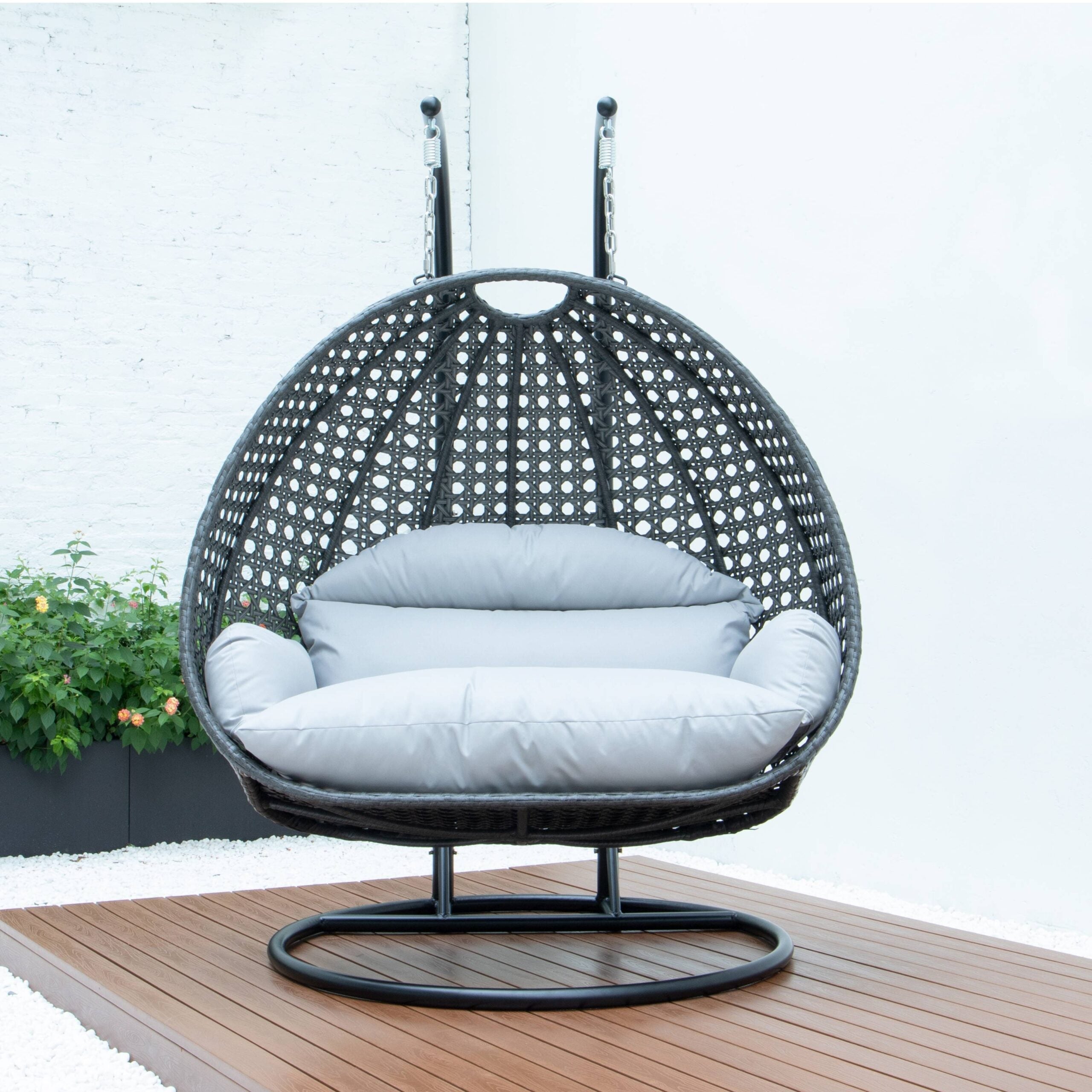 Paccio Double Seater Hanging Swing With Stand For Balcony , Garden Swing (Dark Grey)