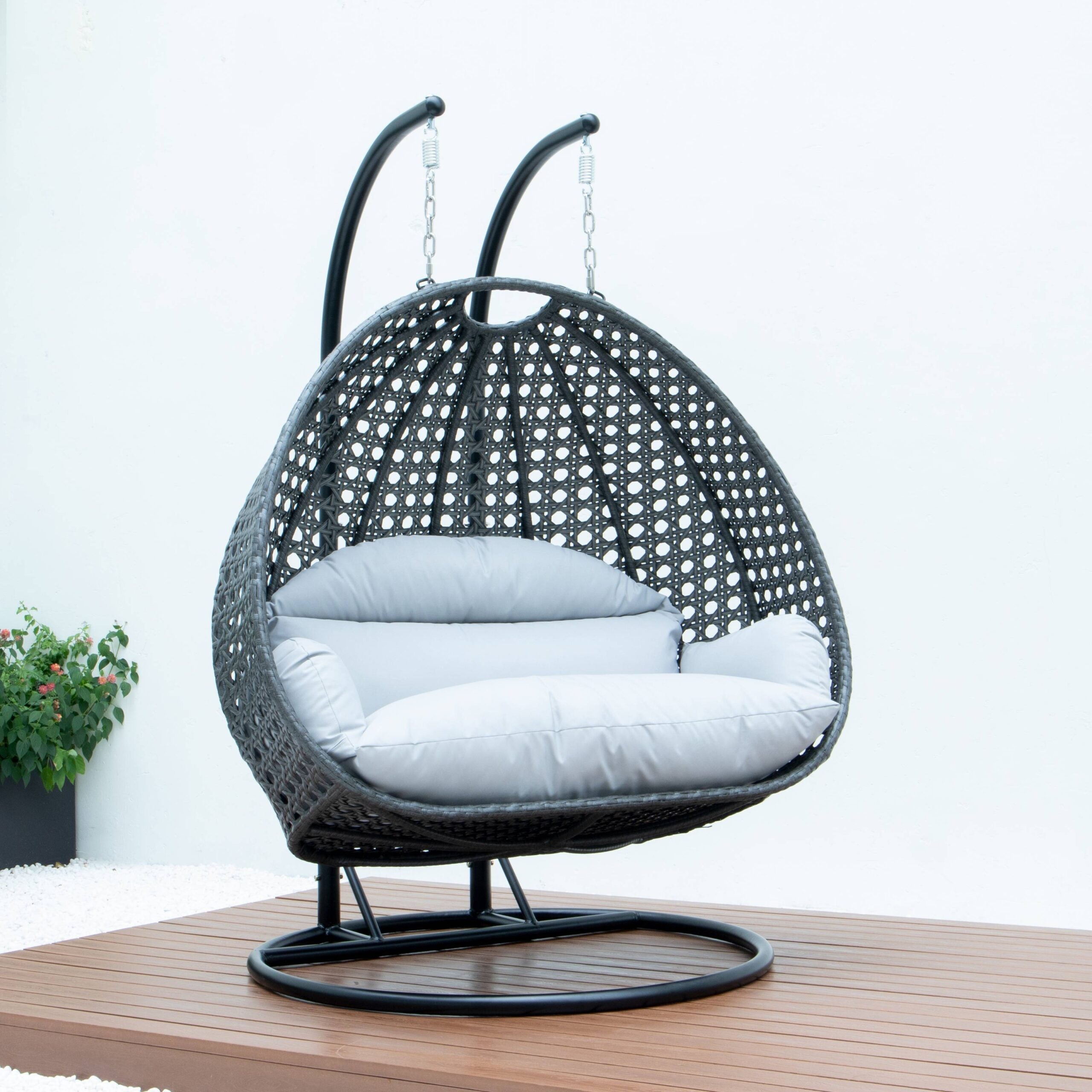 Paccio Double Seater Hanging Swing With Stand For Balcony , Garden Swing (Dark Grey)