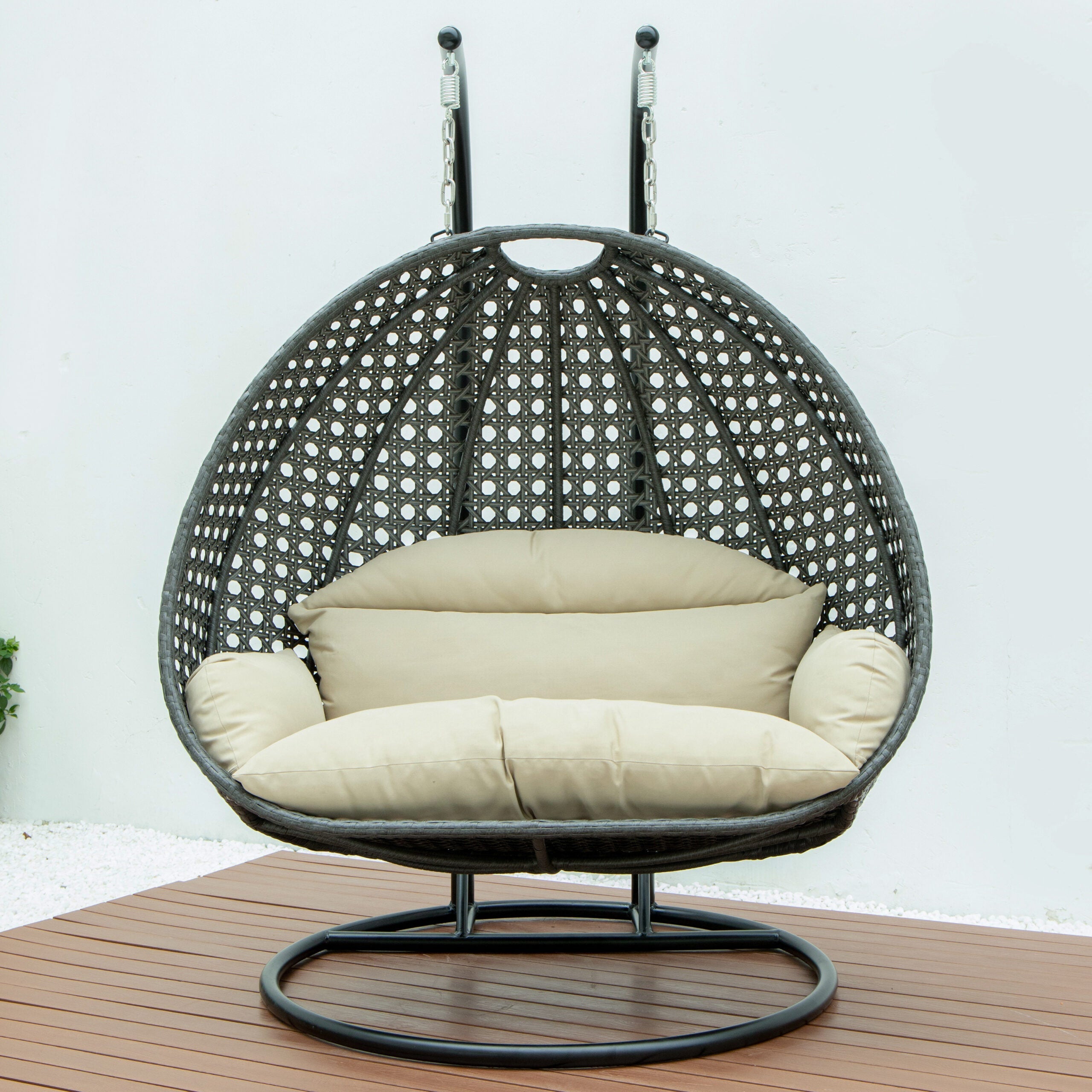 Paccio Double Seater Hanging Swing With Stand For Balcony , Garden Swing (Dark Grey)