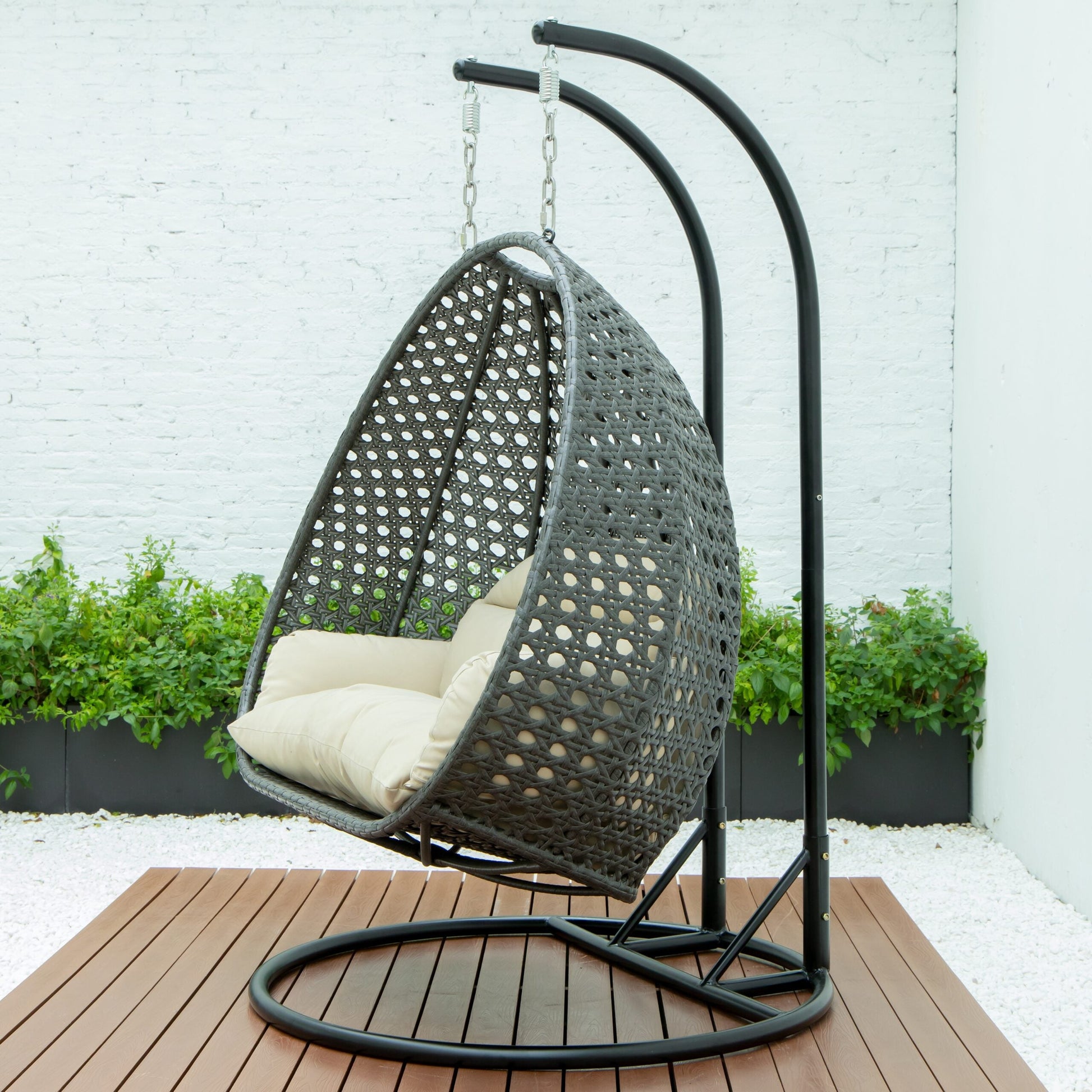 Paccio Double Seater Hanging Swing With Stand For Balcony , Garden Swing (Dark Grey)