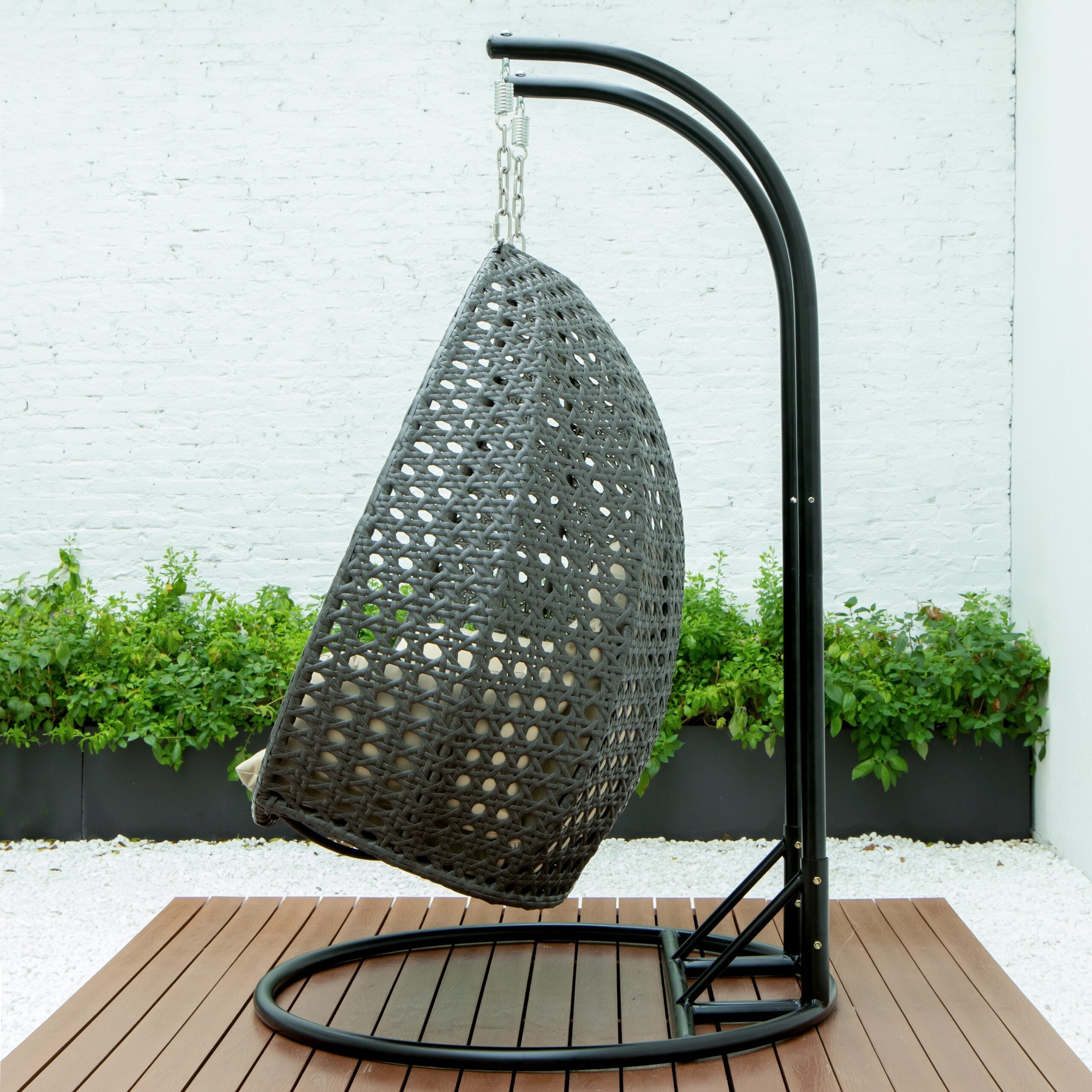 Paccio Double Seater Hanging Swing With Stand For Balcony , Garden Swing (Dark Grey)