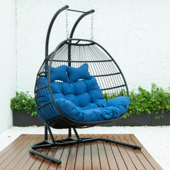 Tonia Double Seater Hanging Swing With Stand For Balcony , Garden Swing (Black) Braided and Rope