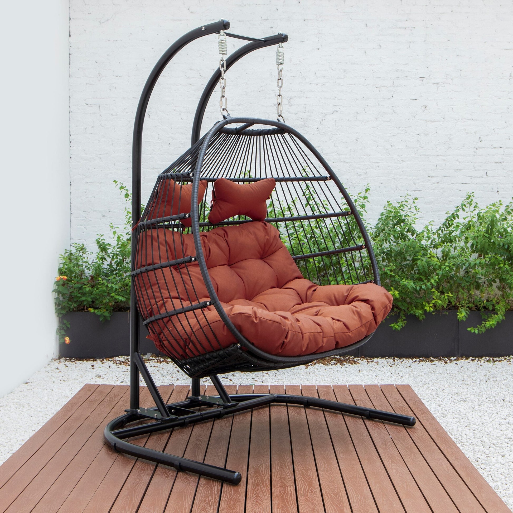 Tonia Double Seater Hanging Swing With Stand For Balcony , Garden Swing (Black) Braided and Rope