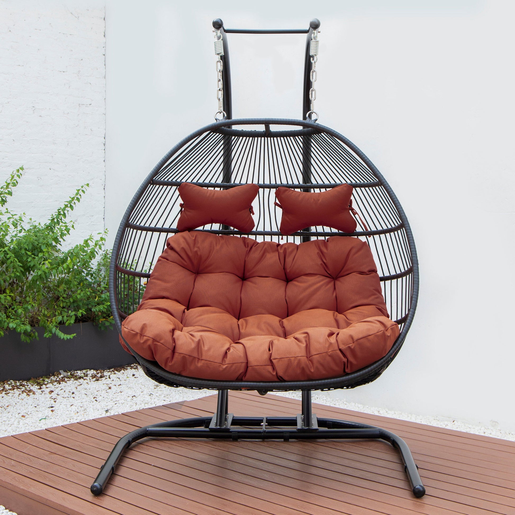Tonia Double Seater Hanging Swing With Stand For Balcony , Garden Swing (Black) Braided and Rope