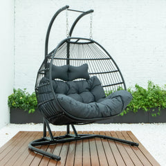 Tonia Double Seater Hanging Swing With Stand For Balcony , Garden Swing (Black) Braided and Rope