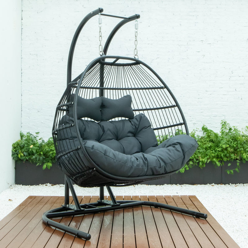 Tonia Double Seater Hanging Swing With Stand For Balcony , Garden Swing (Black) Braided and Rope