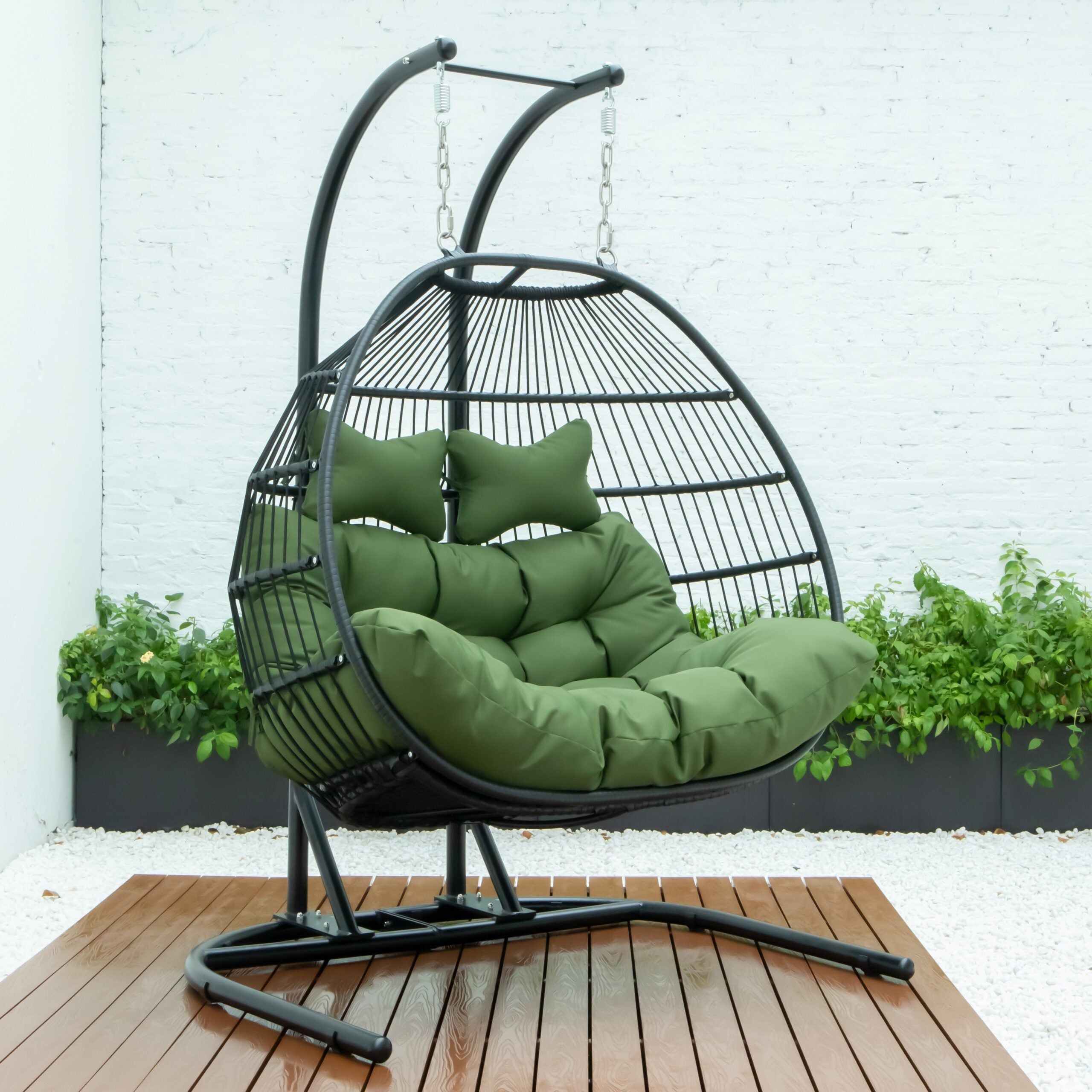 Tonia Double Seater Hanging Swing With Stand For Balcony , Garden Swing (Black) Braided and Rope