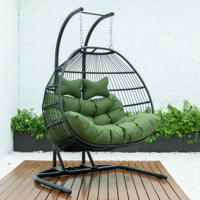 Tonia Double Seater Hanging Swing With Stand For Balcony , Garden Swing (Black) Braided and Rope