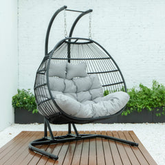 Tonia Double Seater Hanging Swing With Stand For Balcony , Garden Swing (Black) Braided and Rope