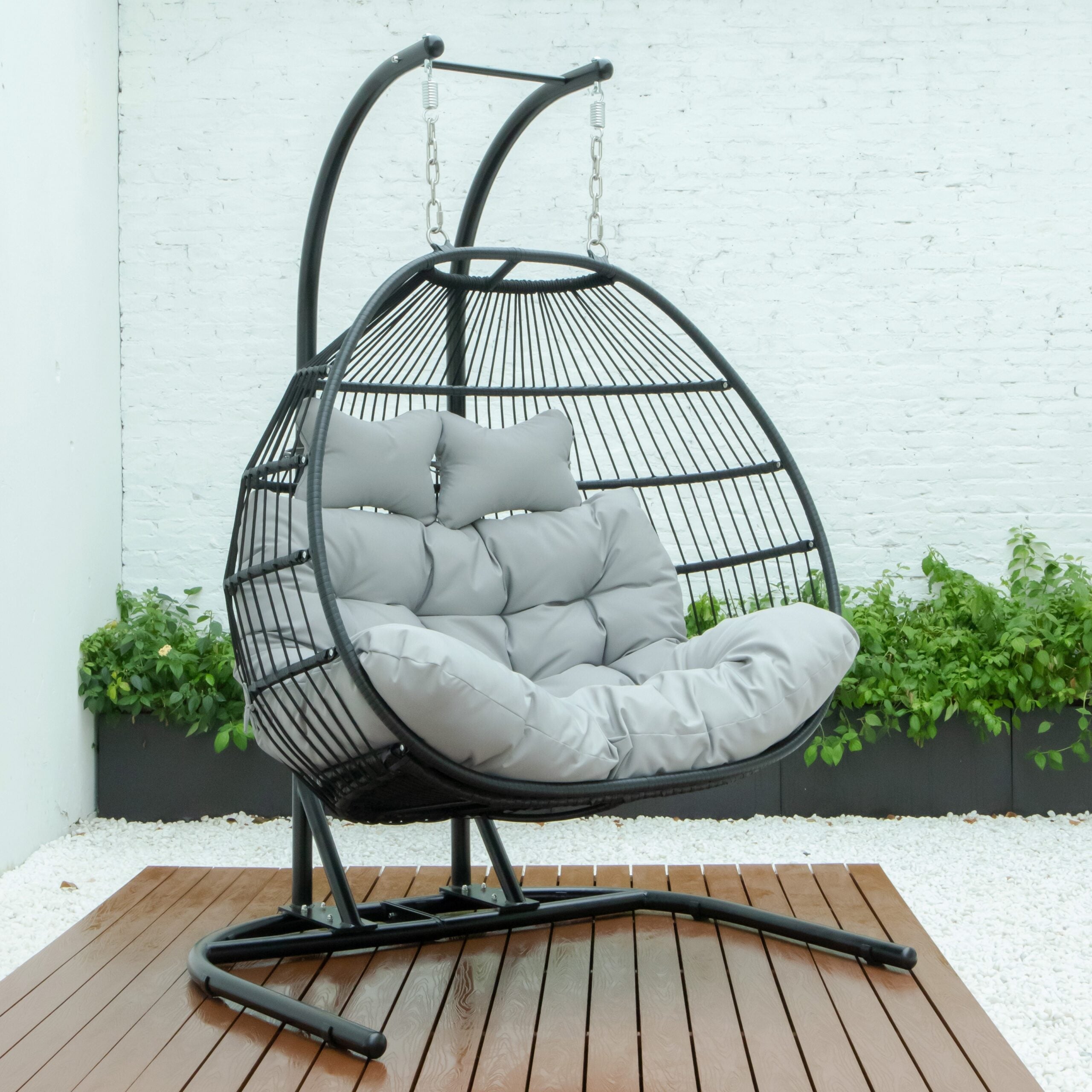 Tonia Double Seater Hanging Swing With Stand For Balcony , Garden Swing (Black) Braided and Rope