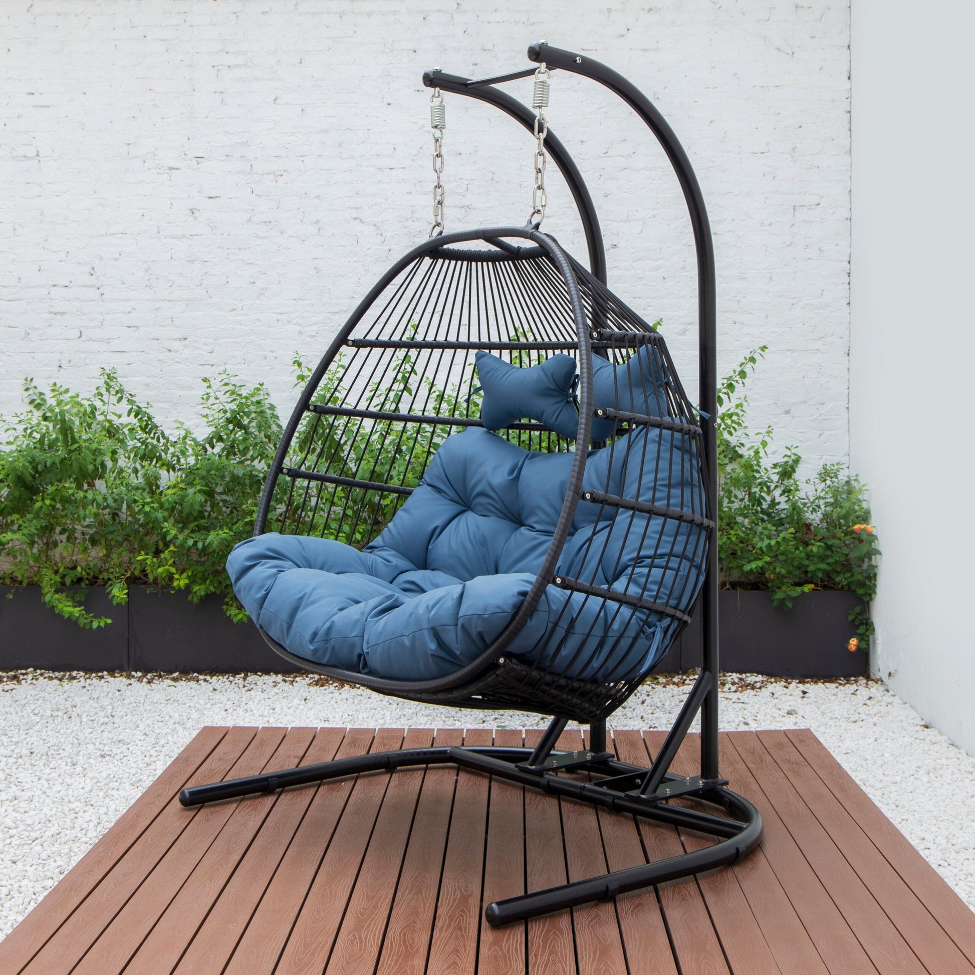 Tonia Double Seater Hanging Swing With Stand For Balcony , Garden Swing (Black) Braided and Rope