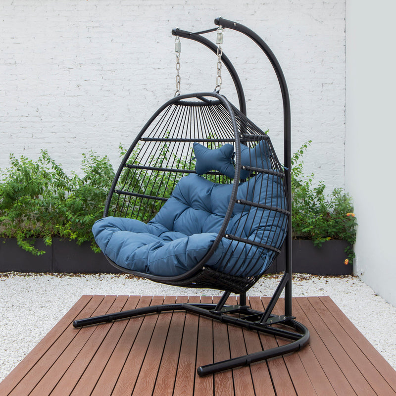 Tonia Double Seater Hanging Swing With Stand For Balcony , Garden Swing (Black) Braided and Rope