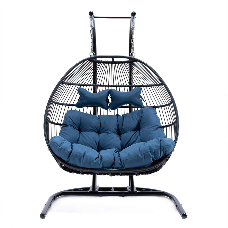 Tonia Double Seater Hanging Swing With Stand For Balcony , Garden Swing (Black) Braided and Rope