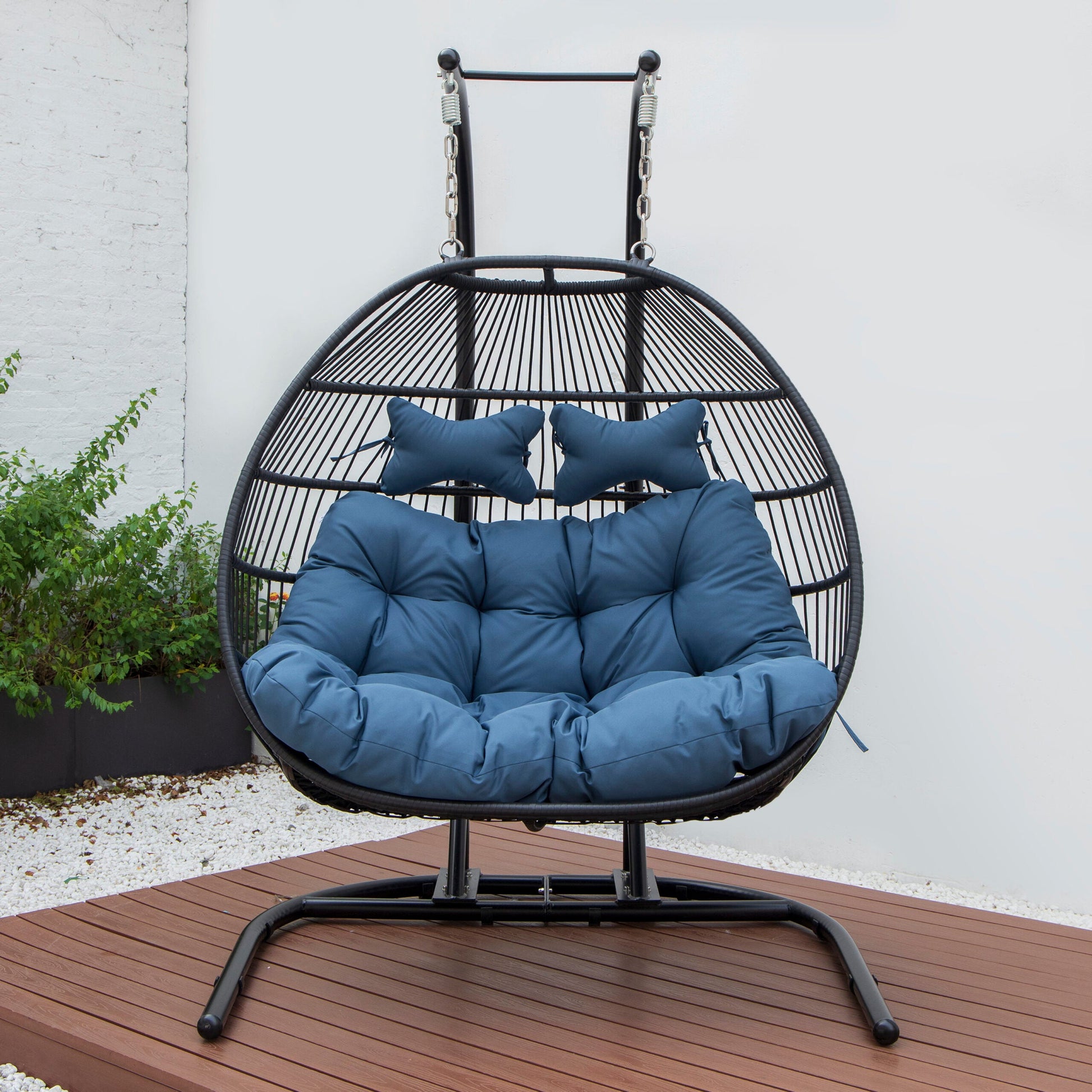 Tonia Double Seater Hanging Swing With Stand For Balcony , Garden Swing (Black) Braided and Rope