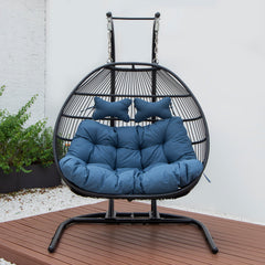 Tonia Double Seater Hanging Swing With Stand For Balcony , Garden Swing (Black) Braided and Rope