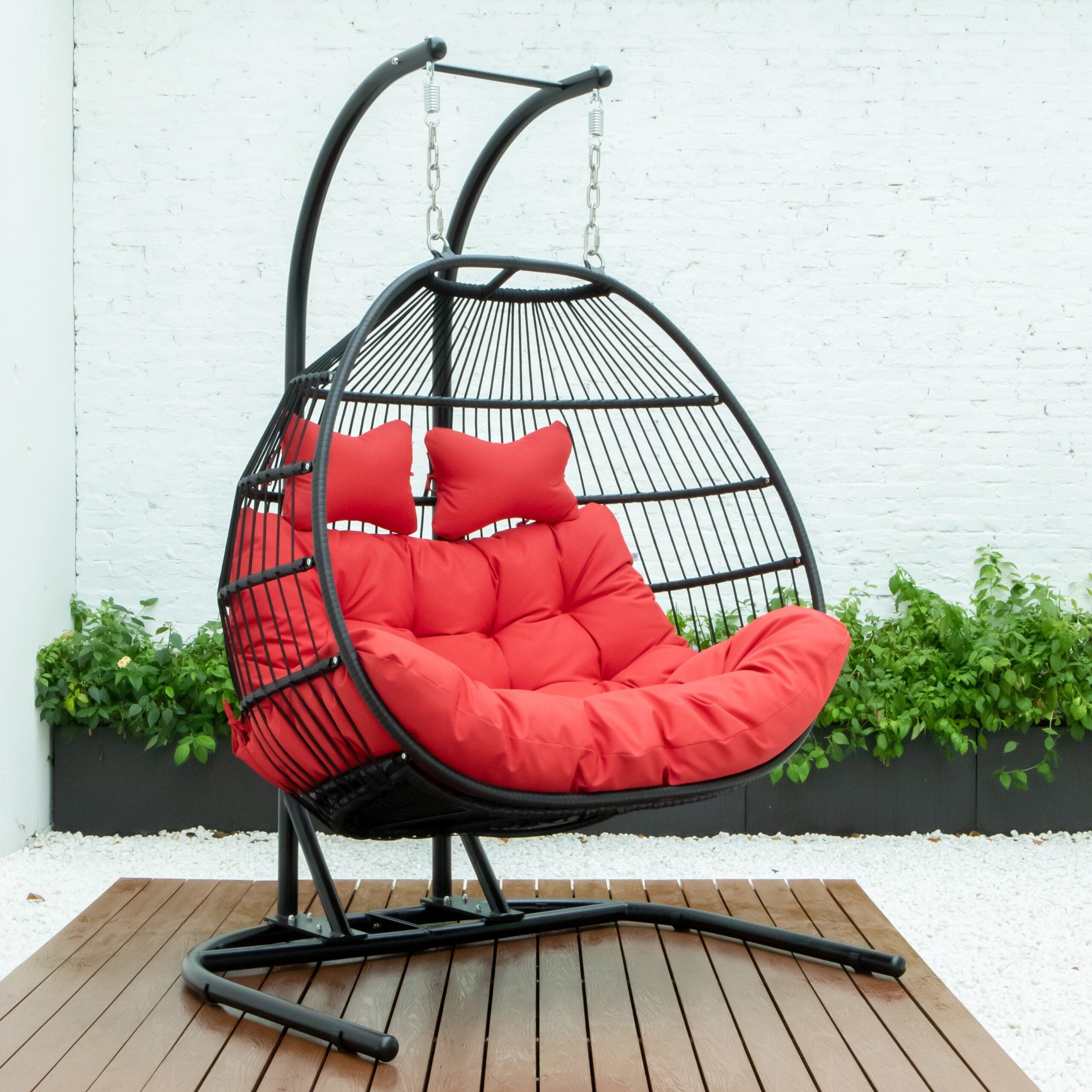 Tonia Double Seater Hanging Swing With Stand For Balcony , Garden Swing (Black) Braided and Rope