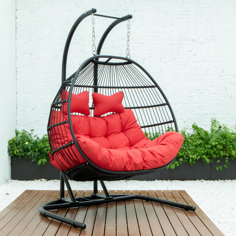 Tonia Double Seater Hanging Swing With Stand For Balcony , Garden Swing (Black) Braided and Rope