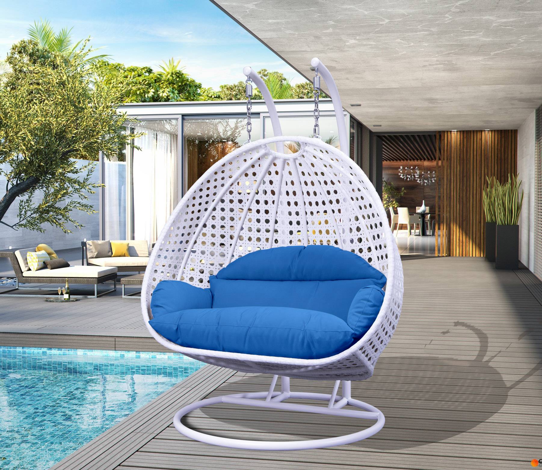 Strinati Double Seater Hanging Swing With Stand For Balcony , Garden Swing (White)