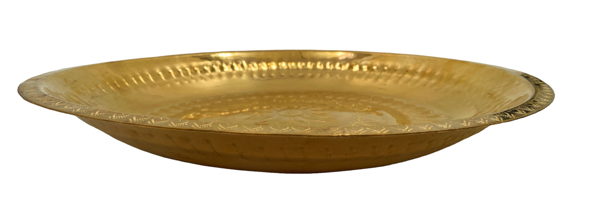 Brass Pooja Thali, Handcrafted Peetal Pittal Puja Plate, Temple Aarti Thambalam, Antique Pital Hittale Pooja Plate, Gold, 13.39 Inch, 1 Piece