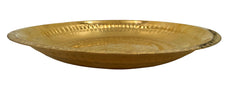 Brass Pooja Thali, Handcrafted Peetal Pittal Puja Plate, Temple Aarti Thambalam, Antique Pital Hittale Pooja Plate, Gold, 13.39 Inch, 1 Piece