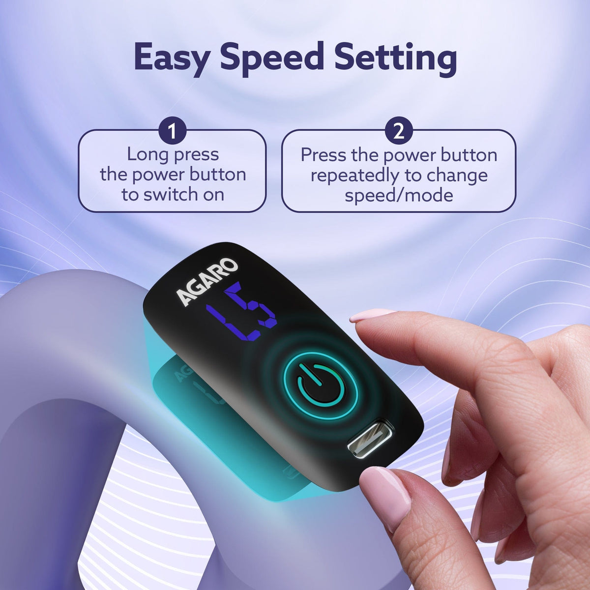 AGARO Ring Massager, Deep Tissue Massage, Mini Massage Gun for Pain Relief & Relaxation, Rechargeable, Handheld, 5 Speed