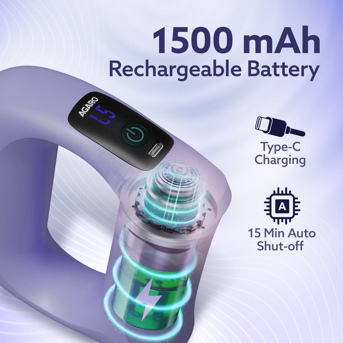 AGARO Ring Massager, Deep Tissue Massage, Mini Massage Gun for Pain Relief & Relaxation, Rechargeable, Handheld, 5 Speed