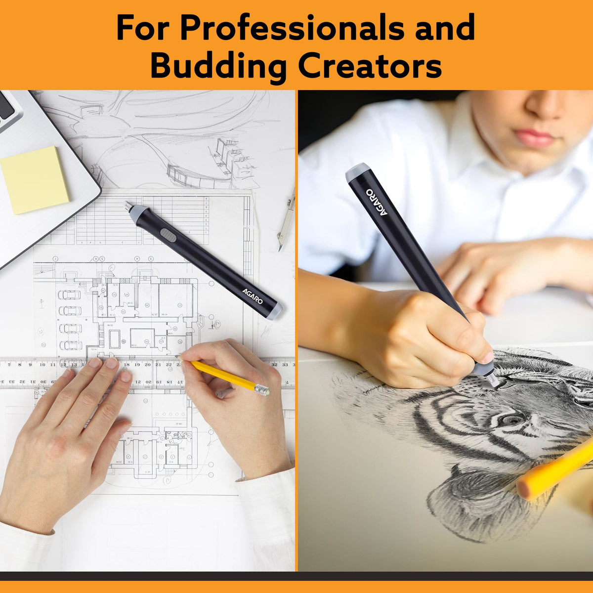 AGARO Electric Eraser ER2498, 2.3mm & 5mm Eraser, Automatic Correction & Highlighting, for Sketching, Drawing, Portrait 