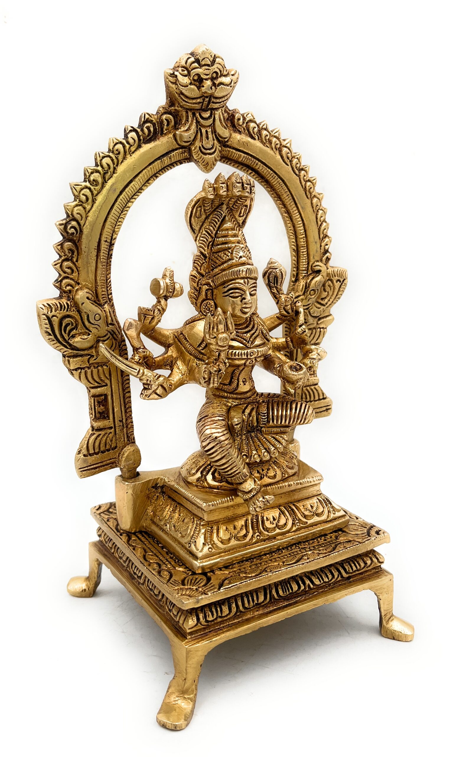 Handmade Brass Mariamman Idol, Mariyamma Devi Murti, Muthu Mariamman Statue, Samayapuram Amman Peetal Pital Vigraham for Puja Decor,Gold, 9 Inch, 1 Piece