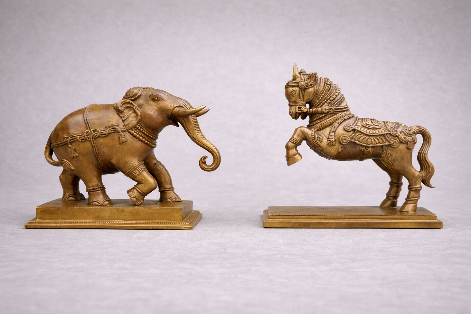 Elephant and Horse Statue | 8-Inch &  9-Inch Panchaloha Bronze