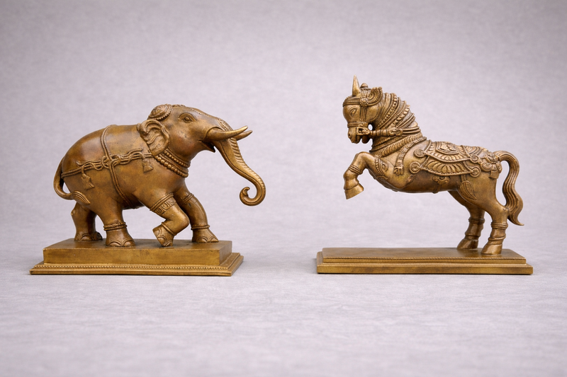 Elephant and Horse Statue | 8-Inch &  9-Inch Panchaloha Bronze